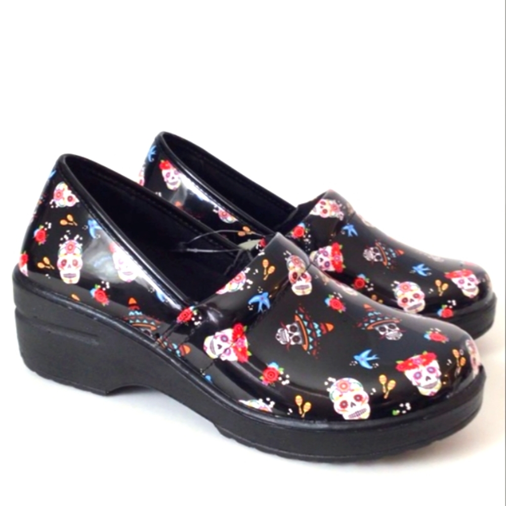 Easy Street Laurie Slip Resistant Clogs Shoes Skull Pattern